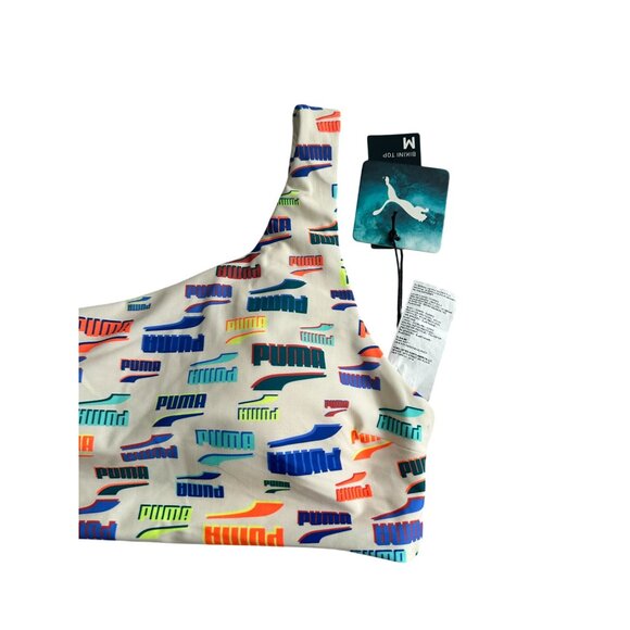 PUMA Women's Multicolor Logo One Strap Swim Bikini Top Size Medium NEW NWT - Picture 3 of 5